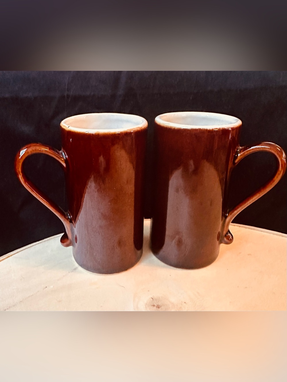Vintage Ceramic Espresso Mug Pair Rich Brown color